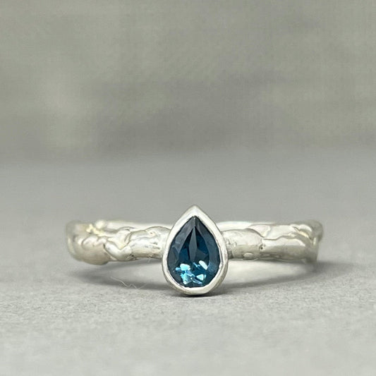 Molten Silver Topaz Teardrop Ring - Emily Lisbeth Jewellery