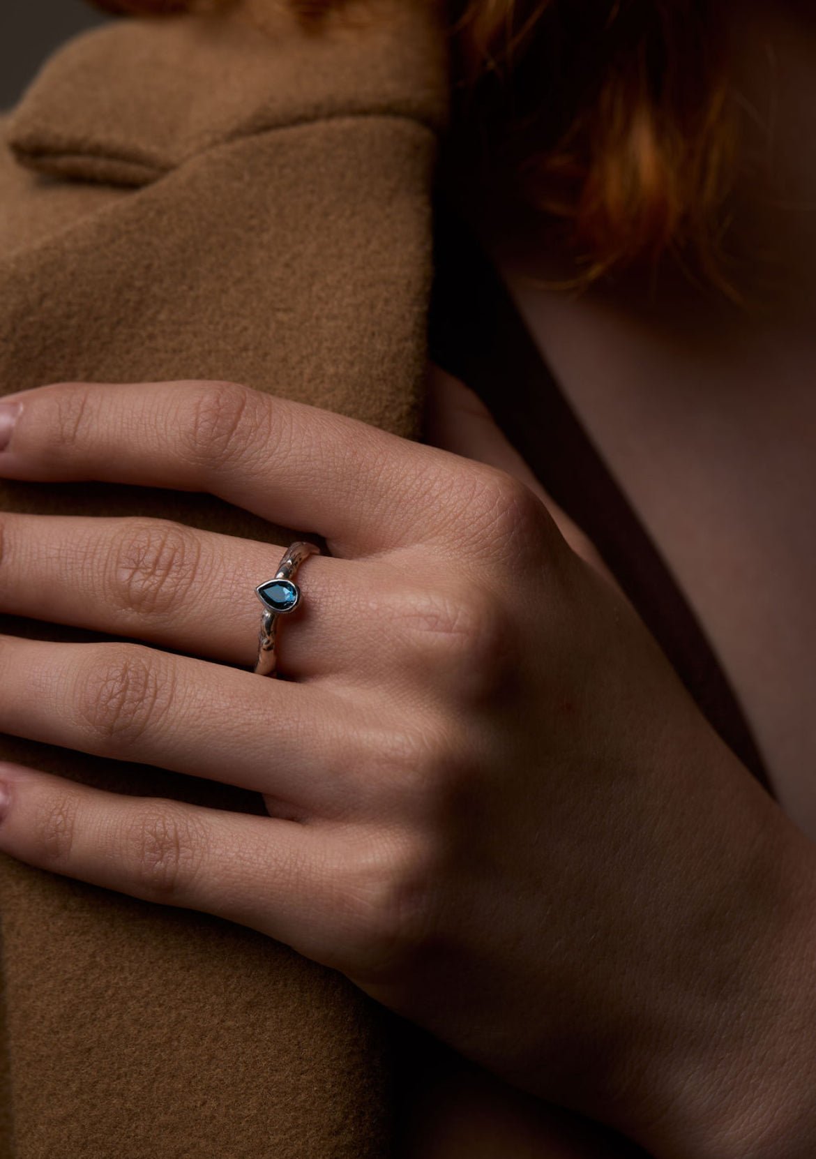Molten Silver Topaz Teardrop Ring - Emily Lisbeth Jewellery