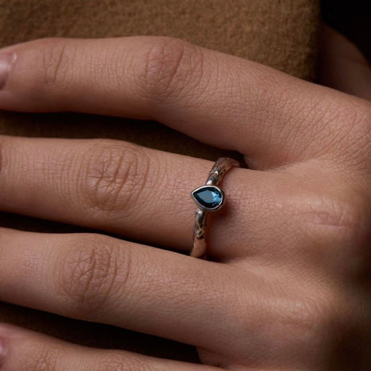 Molten Silver Topaz Teardrop Ring - Emily Lisbeth Jewellery