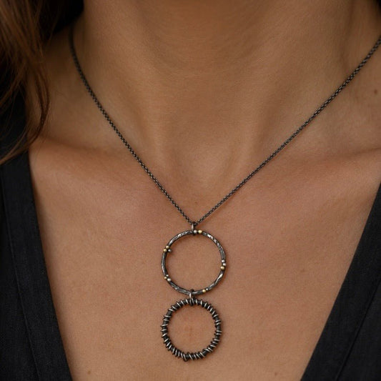 Orbit Textured Silver and Gold Necklace - Emily Lisbeth Jewellery