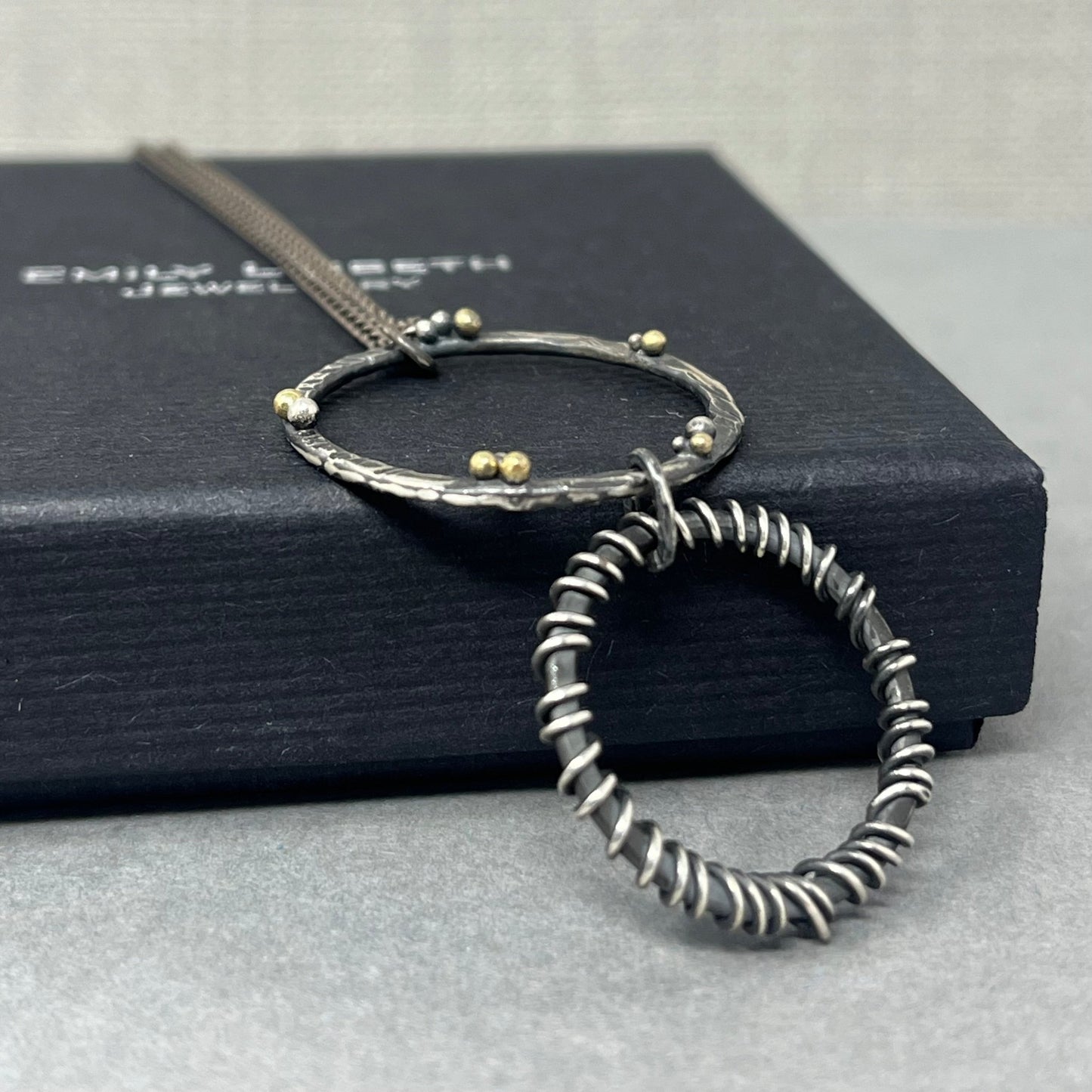 Orbit Textured Silver and Gold Necklace - Emily Lisbeth Jewellery
