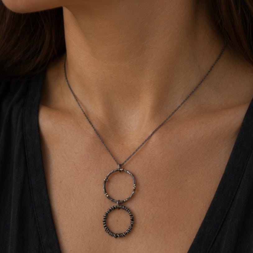 Orbit Textured Silver and Gold Necklace - Emily Lisbeth Jewellery
