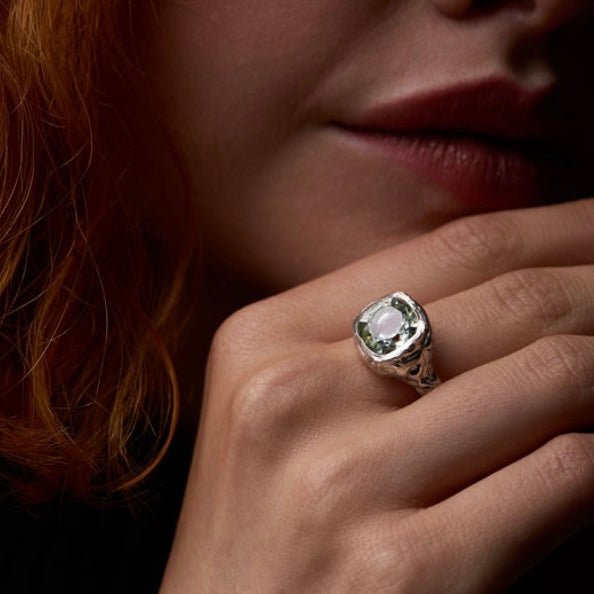 Pale Green Quartz Molten Ring - Emily Lisbeth Jewellery