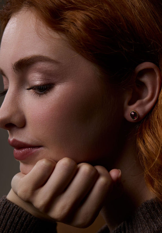 Rustic 22ct Gold Garnet Earrings - Emily Lisbeth Jewellery