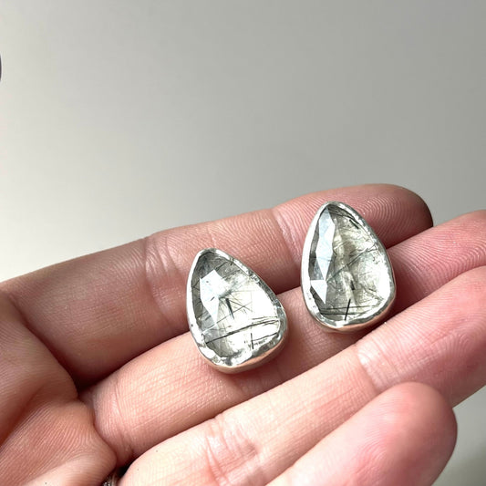 Rutilated Quartz Molten Silver Earrings - Emily Lisbeth Jewellery