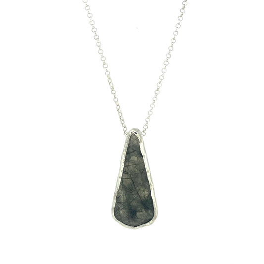Rutilated Quartz Molten Silver Teardrop Necklace - Emily Lisbeth Jewellery