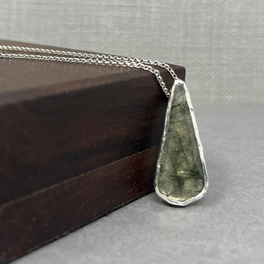 Rutilated Quartz Molten Silver Teardrop Necklace - Emily Lisbeth Jewellery