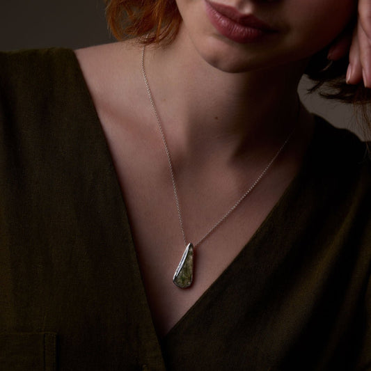 Rutilated Quartz Molten Silver Teardrop Necklace - Emily Lisbeth Jewellery