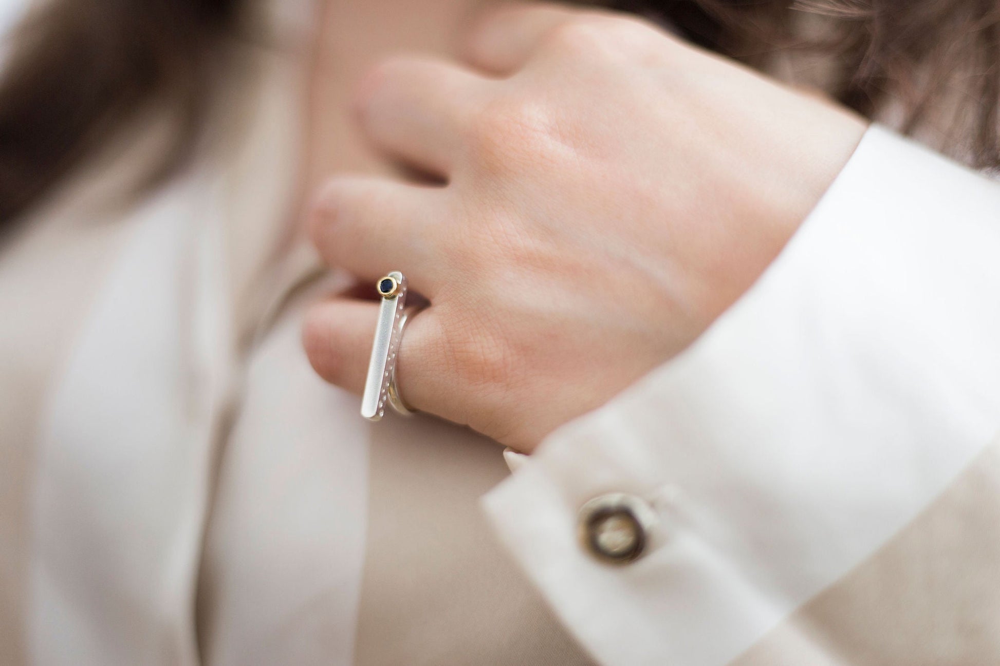 Sapphire Balance Bar Ring - Emily Lisbeth Jewellery