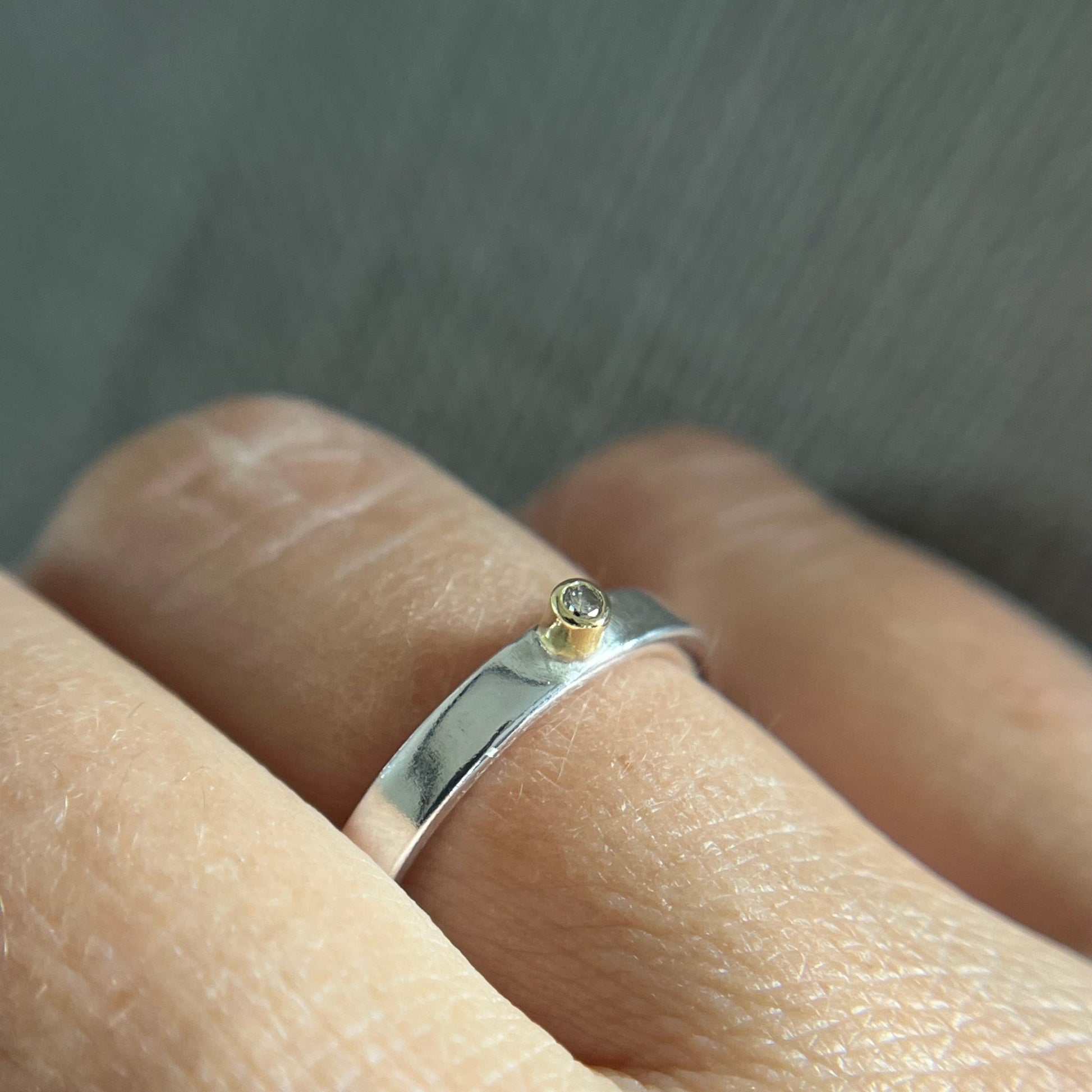 Silver and 18ct Gold Diamond Stacking Ring - Emily Lisbeth Jewellery