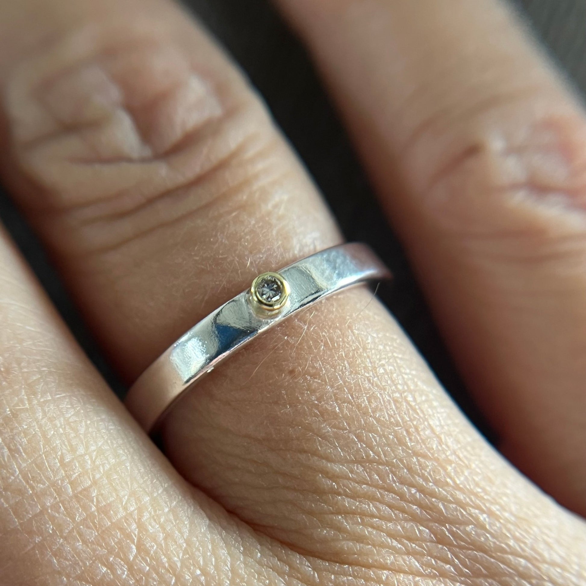 Silver and 18ct Gold Diamond Stacking Ring - Emily Lisbeth Jewellery
