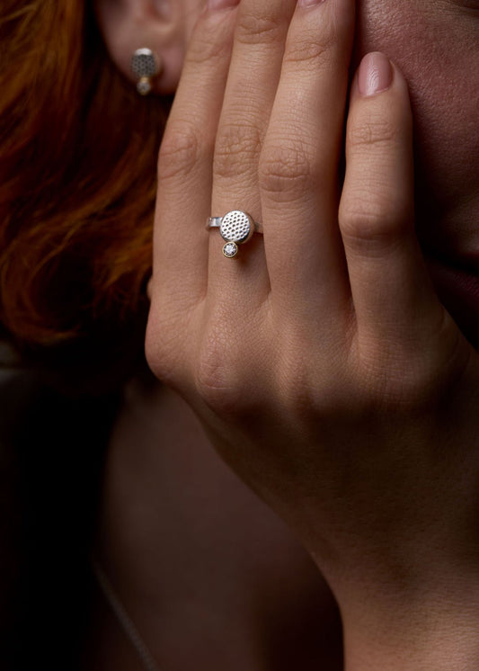 Silver and 18ct Gold Moissanite Ring - Emily Lisbeth Jewellery