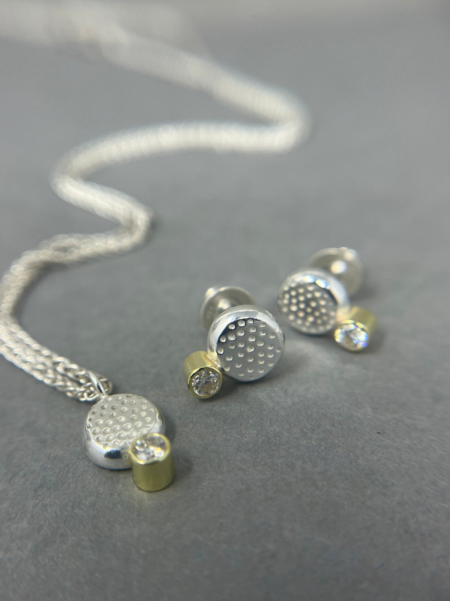 Silver and 18ct Gold Moissanite Studs - Emily Lisbeth Jewellery