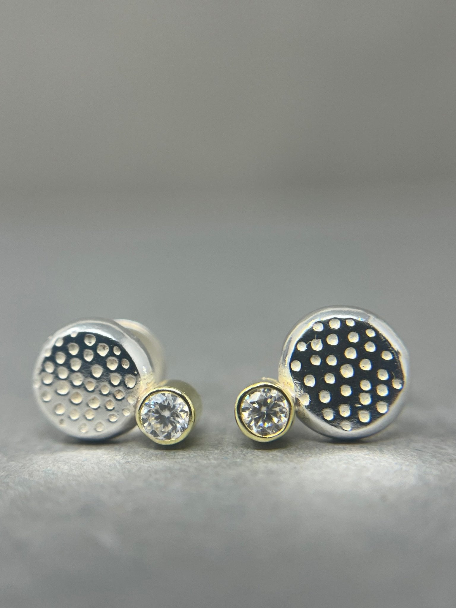 Silver and 18ct Gold Moissanite Studs - Emily Lisbeth Jewellery