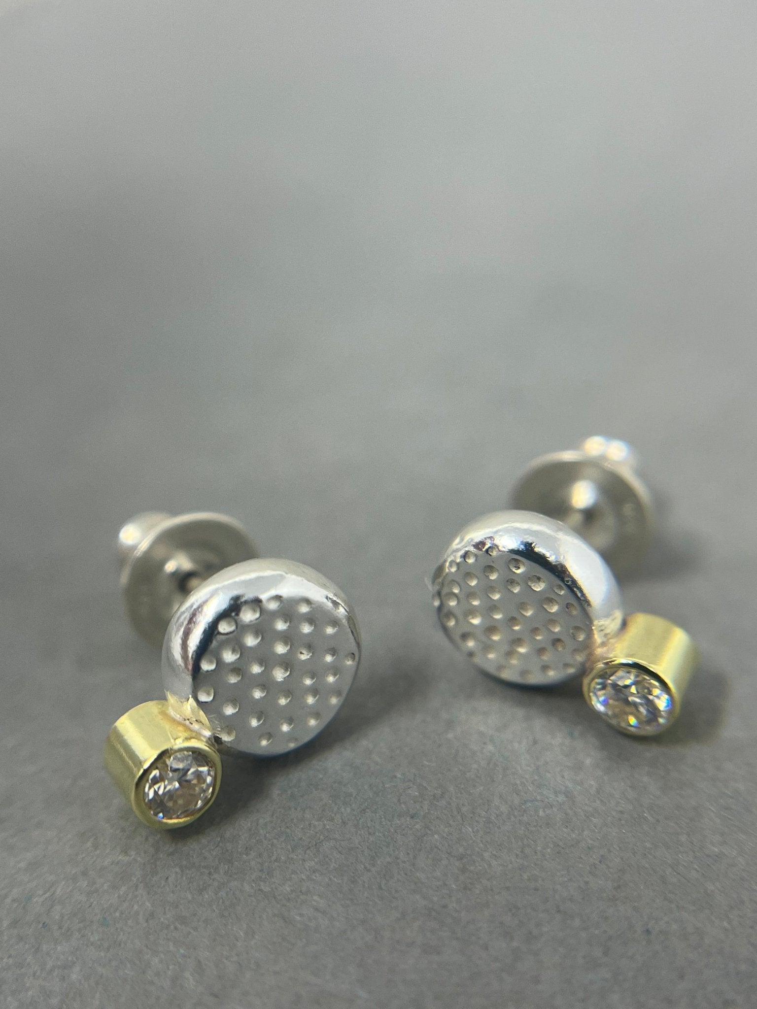 Silver and 18ct Gold Moissanite Studs - Emily Lisbeth Jewellery