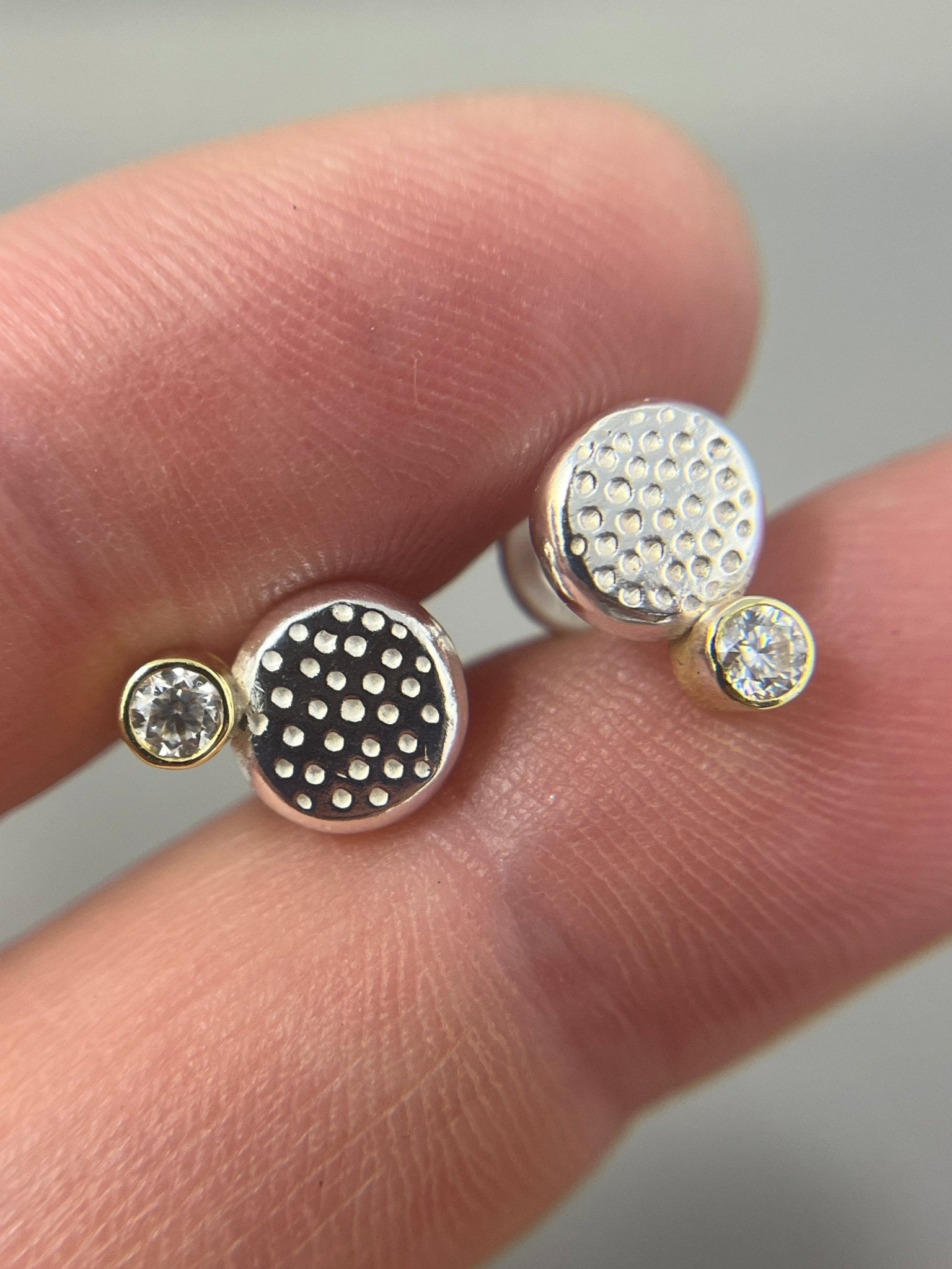 Silver and 18ct Gold Moissanite Studs - Emily Lisbeth Jewellery