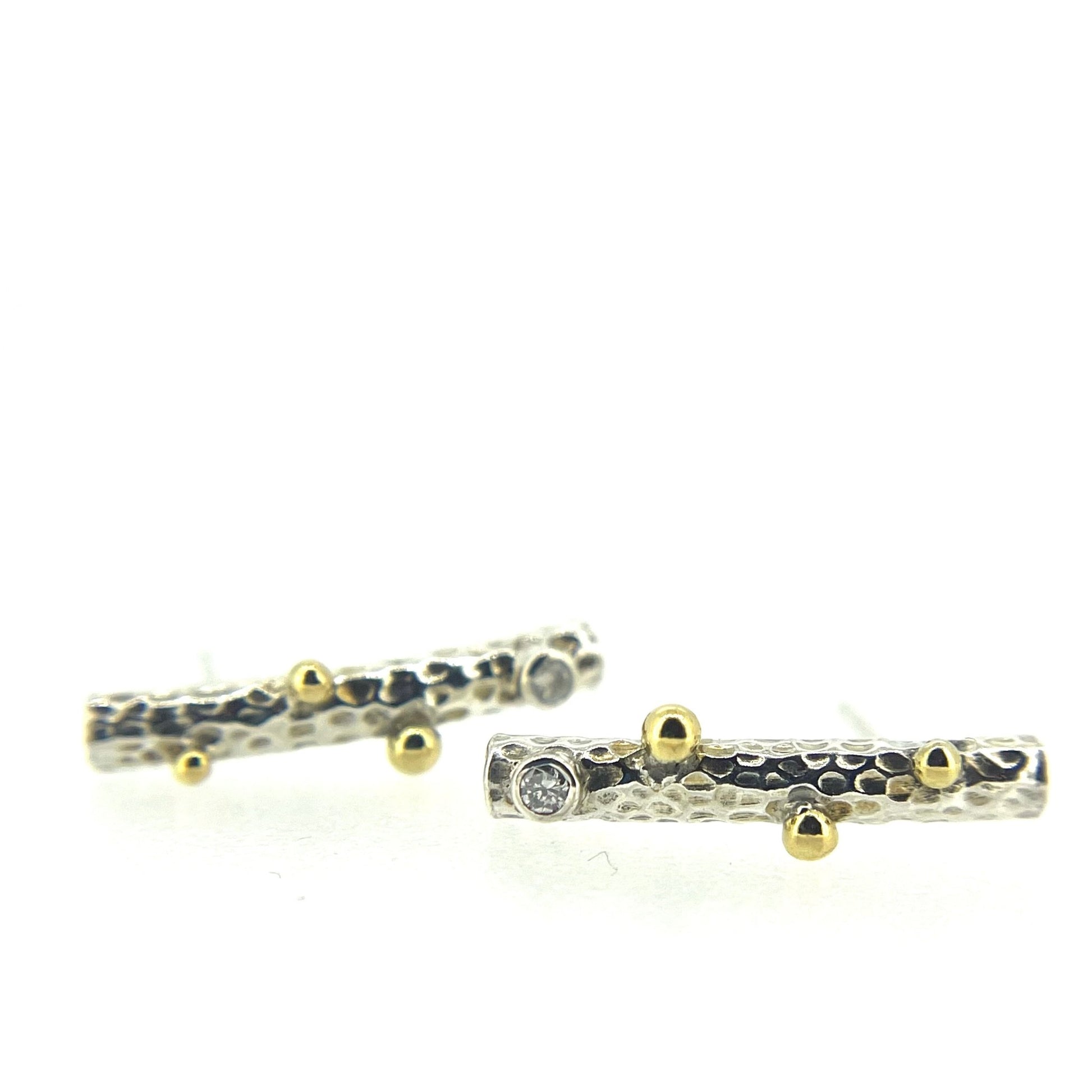 Silver and Gold Diamond Twig Earrings - Emily Lisbeth Jewellery