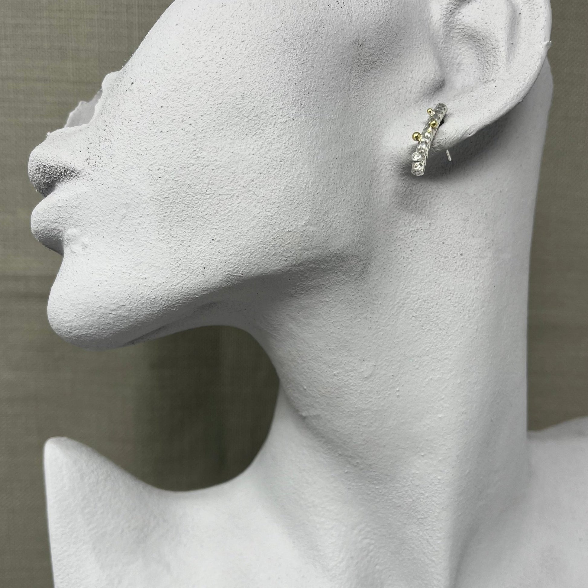 Silver and Gold Diamond Twig Earrings - Emily Lisbeth Jewellery
