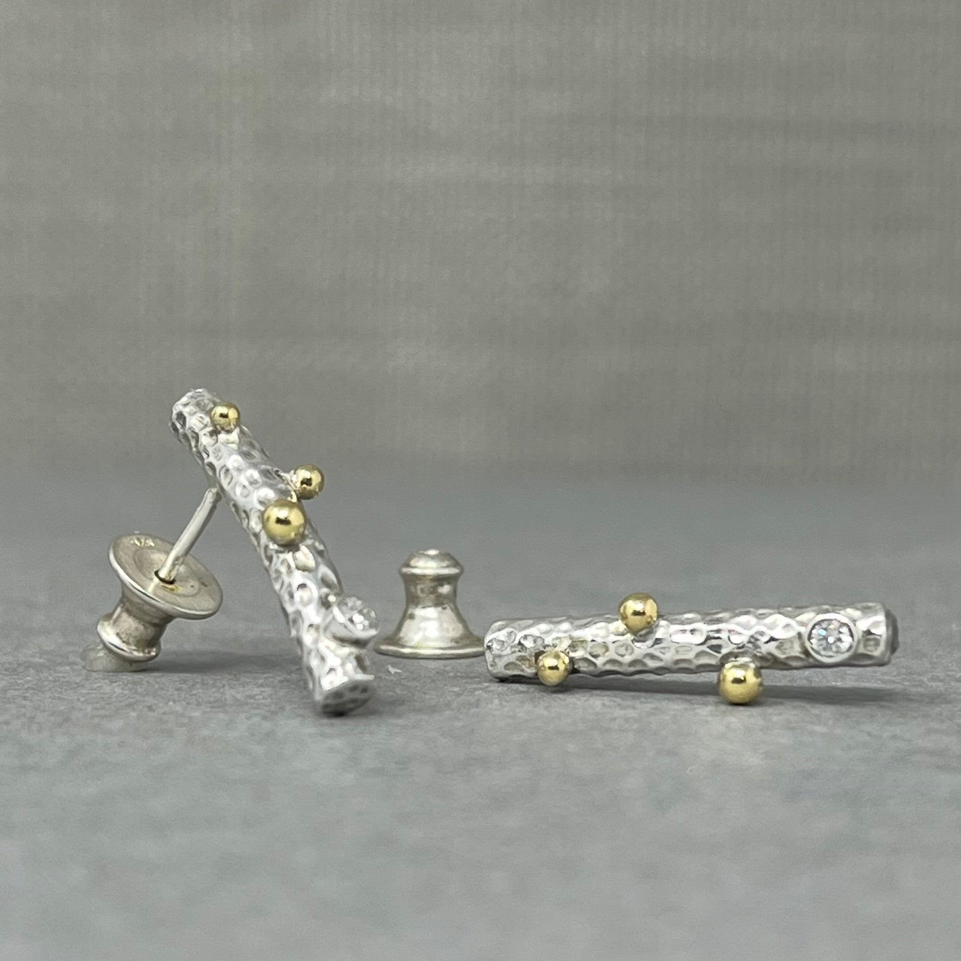 Silver and Gold Diamond Twig Earrings - Emily Lisbeth Jewellery