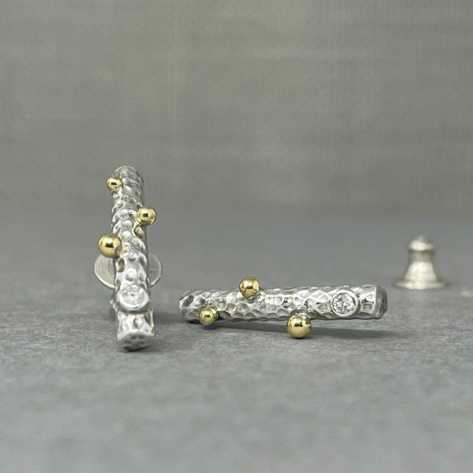Silver and Gold Diamond Twig Earrings - Emily Lisbeth Jewellery