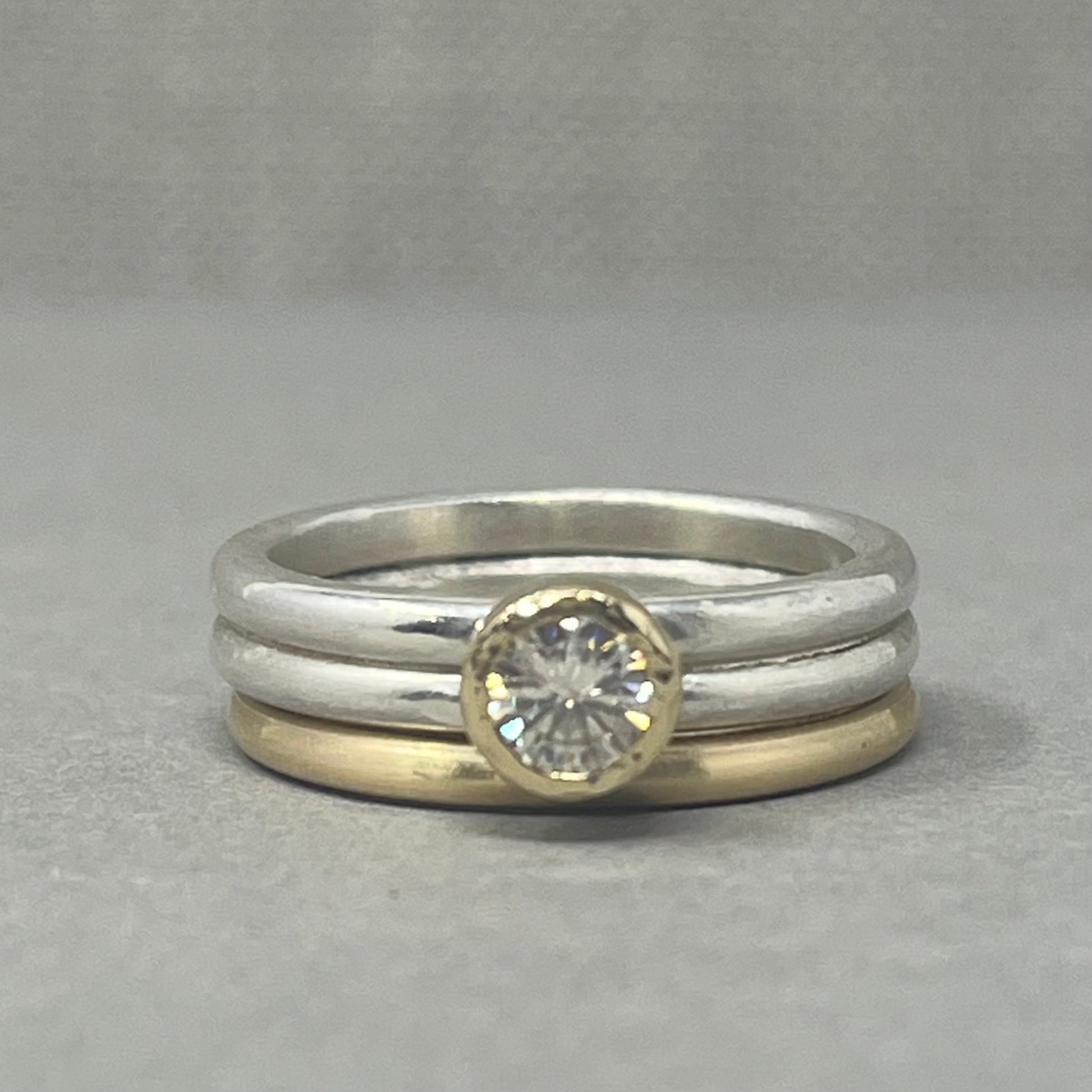 Silver and Gold Double Shank Moissanite Engagement Ring - Emily Lisbeth Jewellery