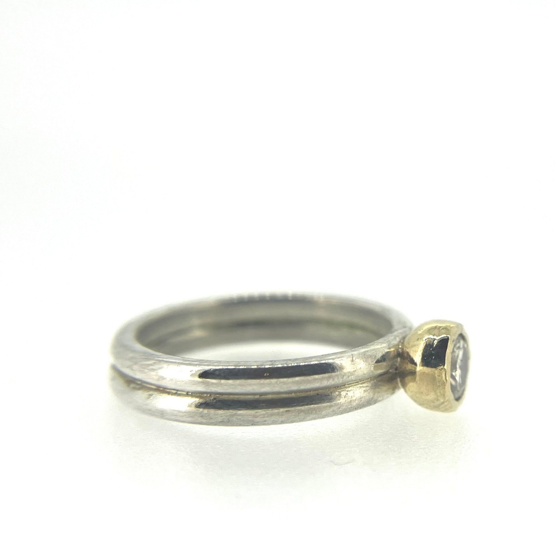 Silver and Gold Double Shank Moissanite Engagement Ring - Emily Lisbeth Jewellery
