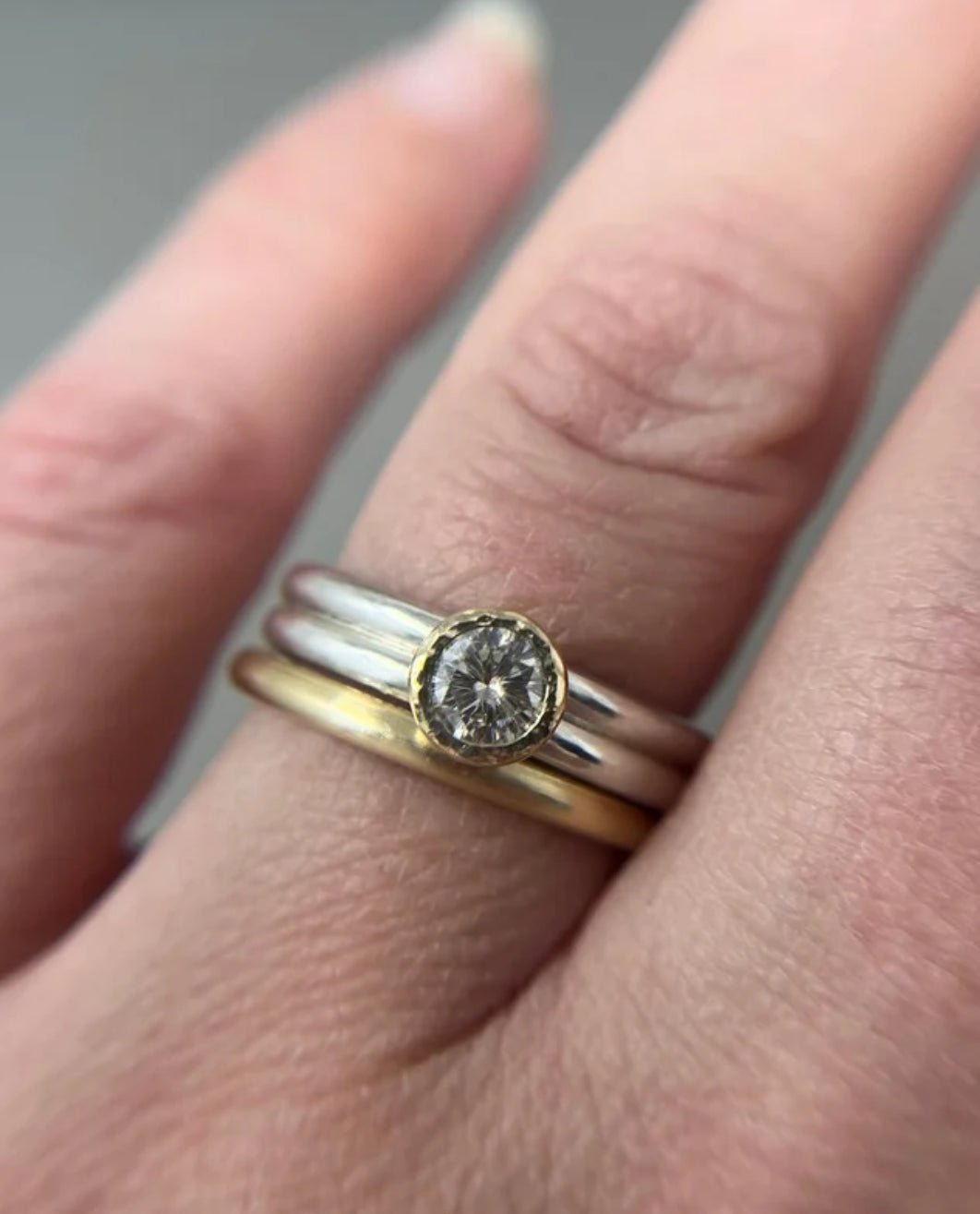 Silver and Gold Double Shank Moissanite Engagement Ring - Emily Lisbeth Jewellery