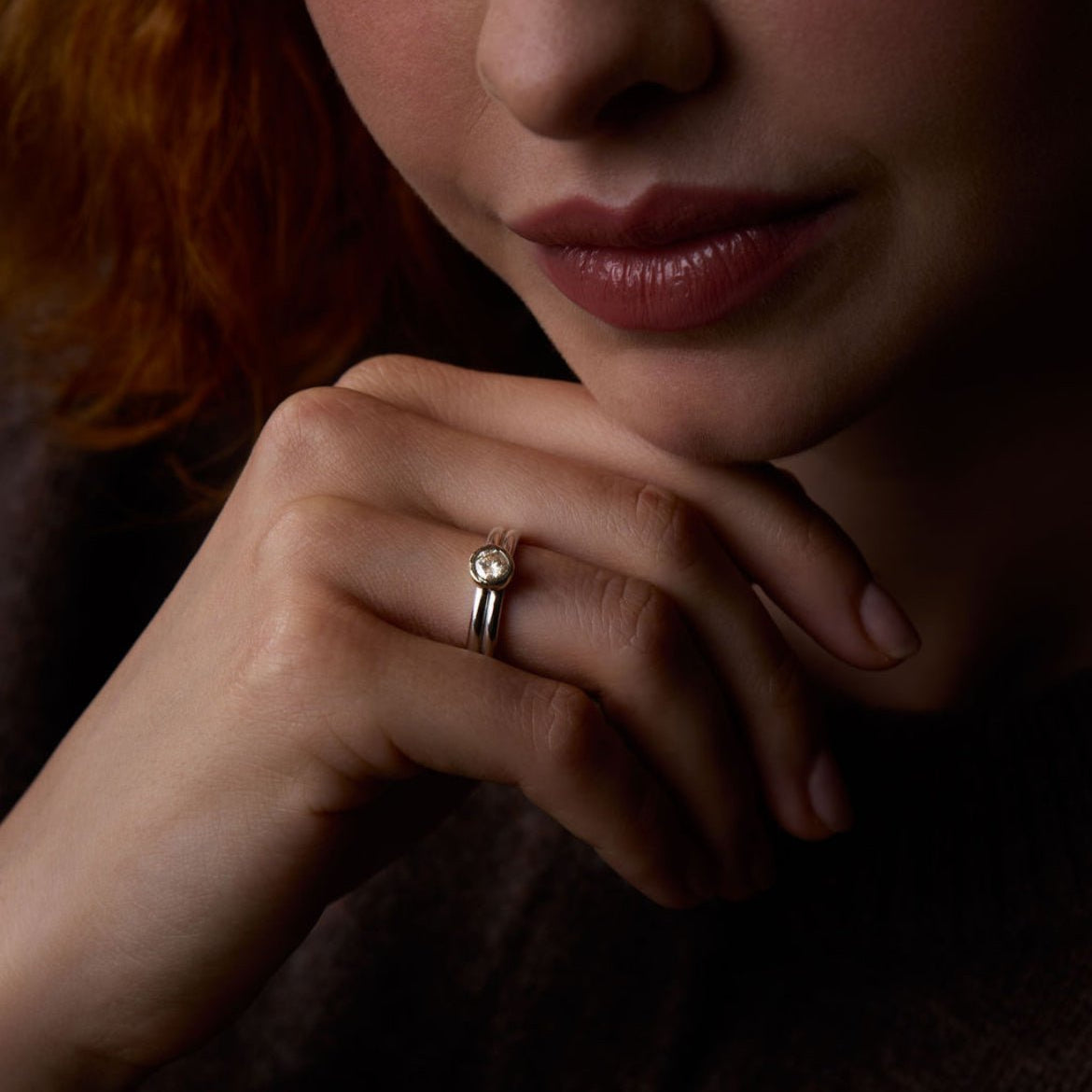 Silver and Gold Double Shank Moissanite Engagement Ring - Emily Lisbeth Jewellery