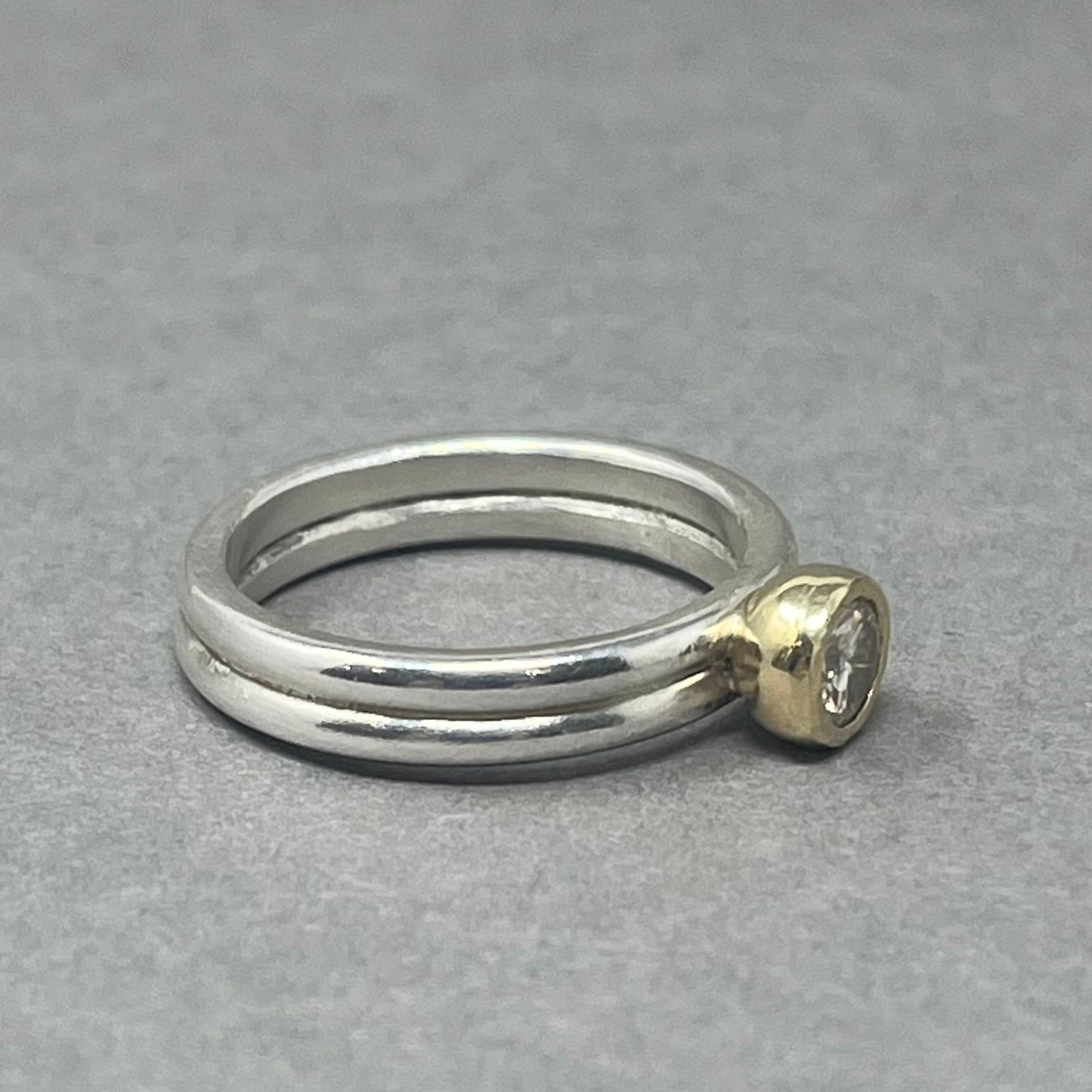 Silver and Gold Double Shank Moissanite Engagement Ring - Emily Lisbeth Jewellery