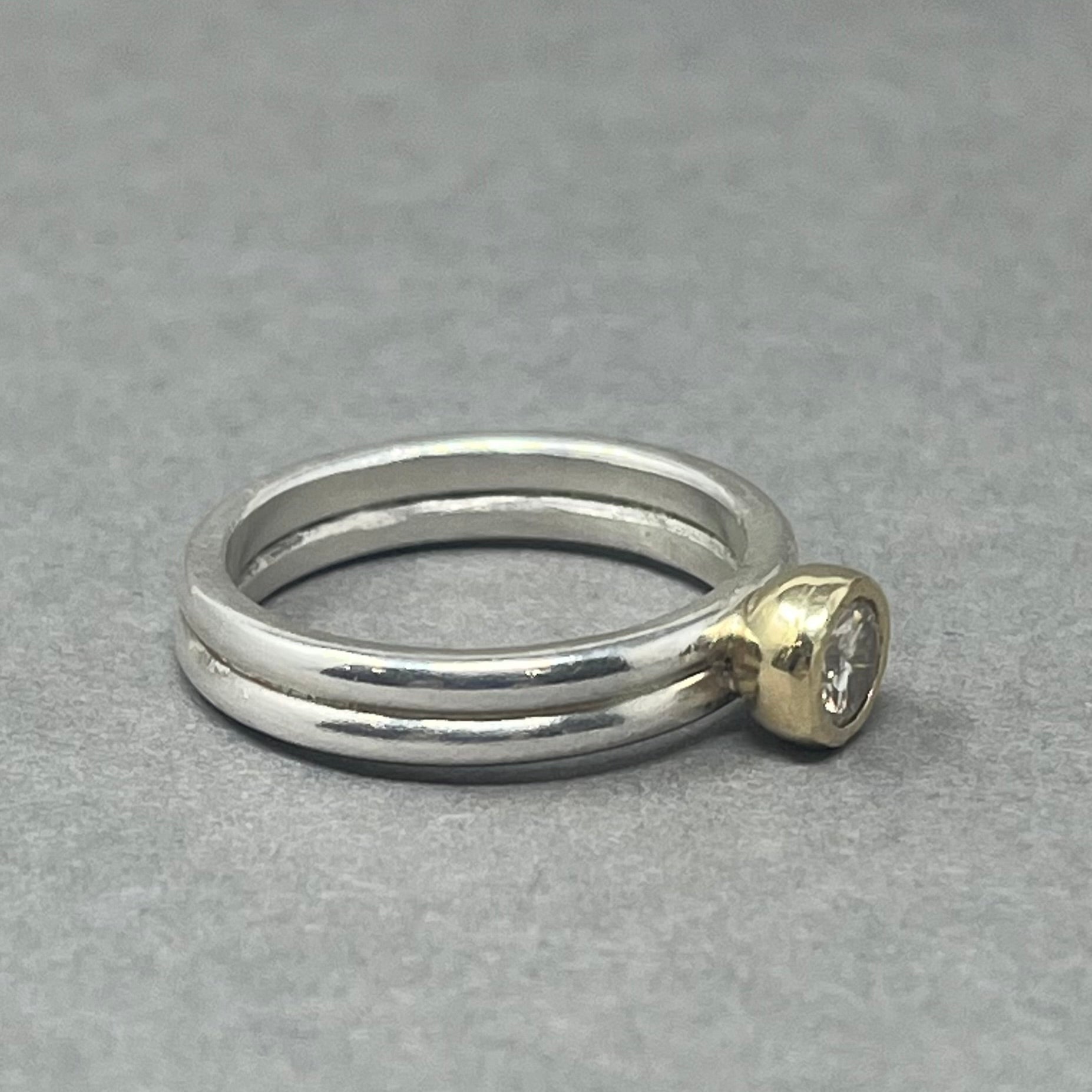Silver and Gold Double Shank Moissanite Engagement Ring - Emily Lisbeth Jewellery