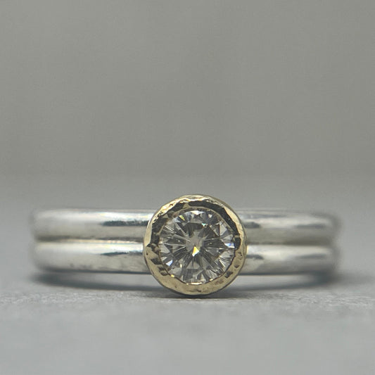 Silver and Gold Double Shank Moissanite Engagement Ring - Emily Lisbeth Jewellery