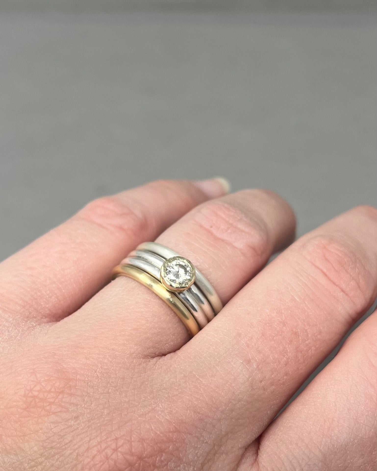 Silver and Gold Double Shank Moissanite Engagement Ring - Emily Lisbeth Jewellery