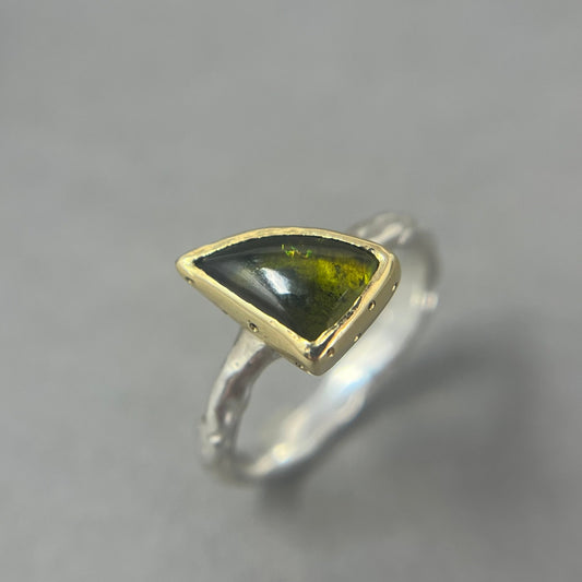 Silver and Gold Tourmaline Molten Ring - Emily Lisbeth Jewellery
