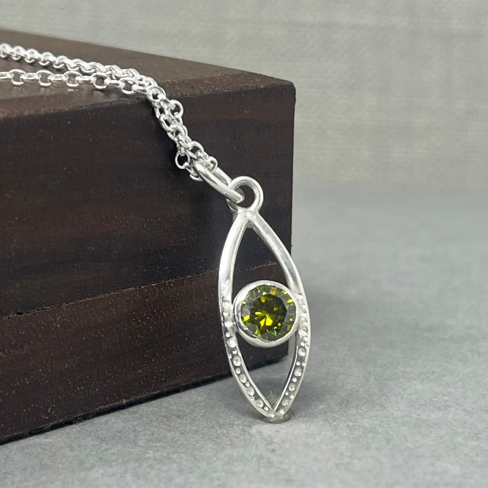 Silver and Green Gemstone Eye Pendant - Emily Lisbeth Jewellery