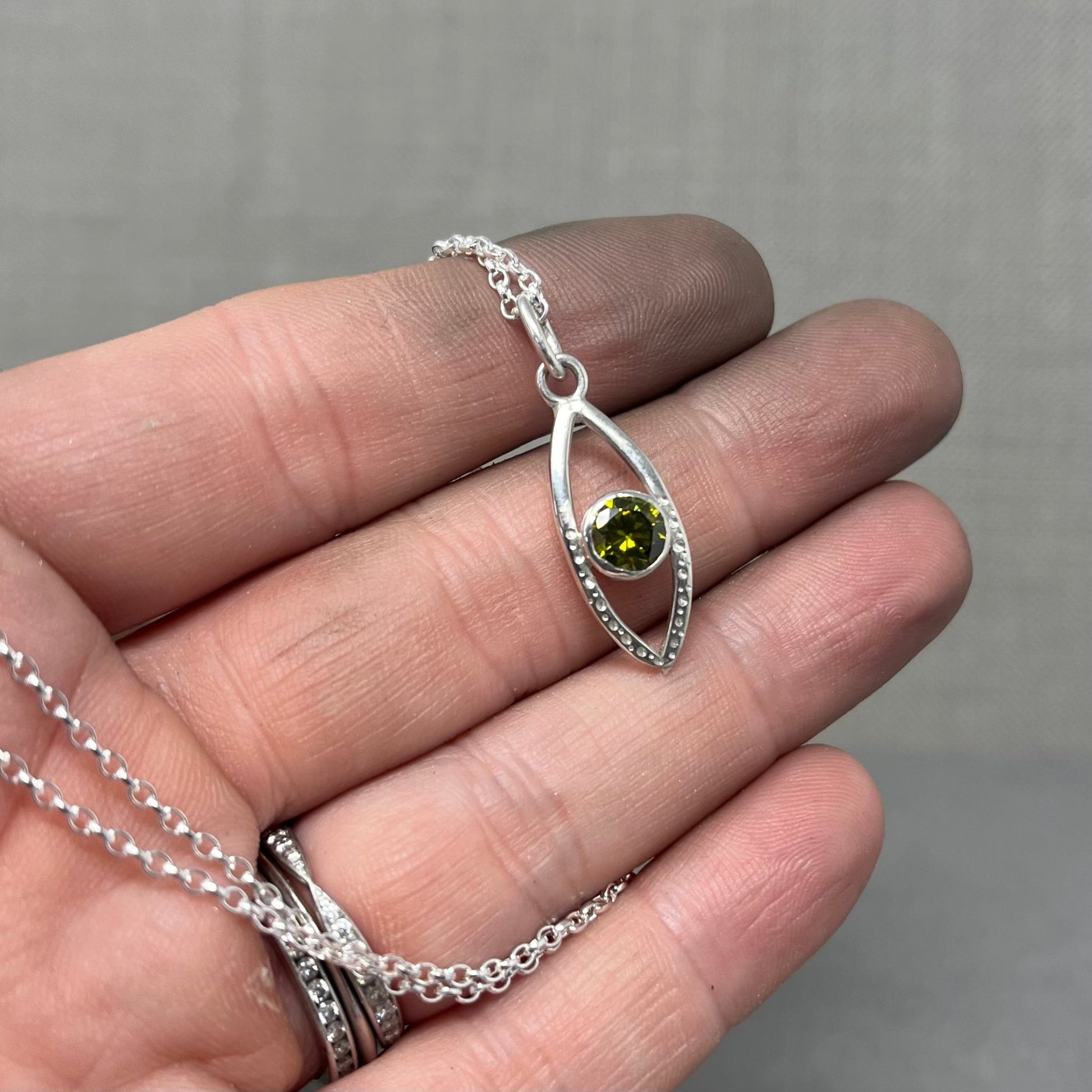 Silver and Green Gemstone Eye Pendant - Emily Lisbeth Jewellery