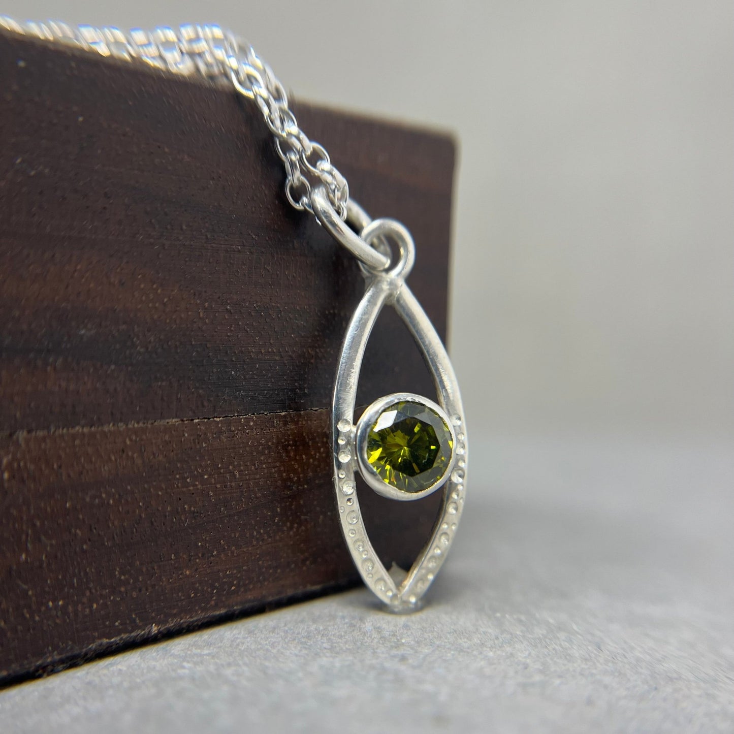 Silver and Green Gemstone Eye Pendant - Emily Lisbeth Jewellery