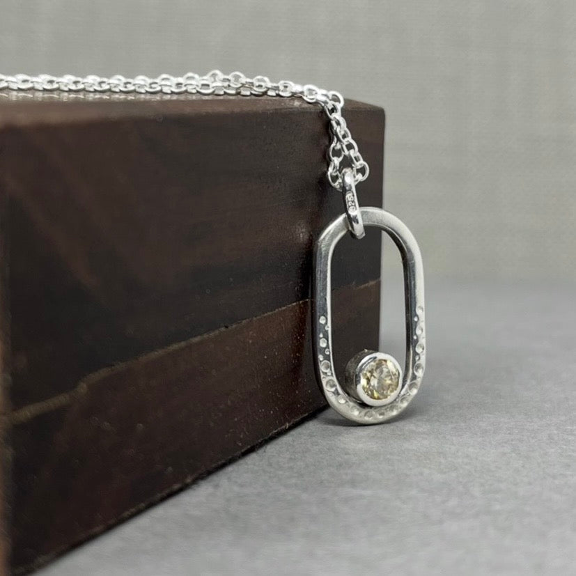 Silver and moissanite oval pendant - Emily Lisbeth Jewellery