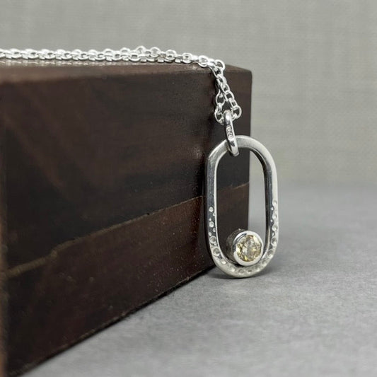 Silver and moissanite oval pendant - Emily Lisbeth Jewellery