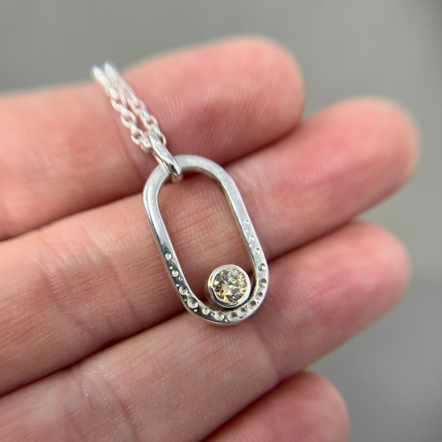 Silver and moissanite oval pendant - Emily Lisbeth Jewellery