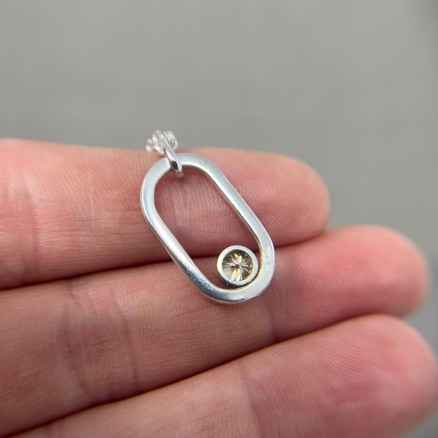 Silver and moissanite oval pendant - Emily Lisbeth Jewellery