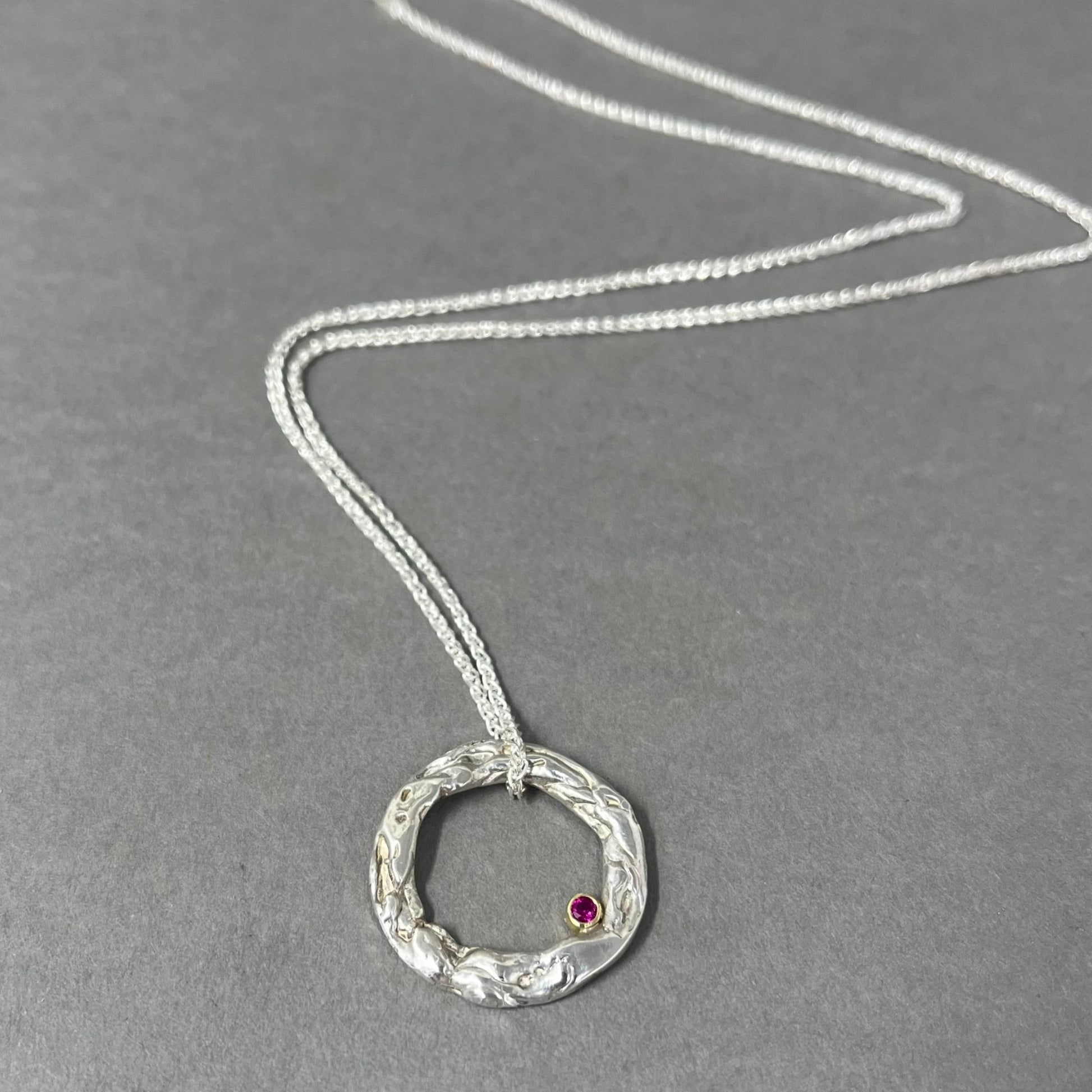 Silver and Ruby Molten Hoop Necklace - Emily Lisbeth Jewellery