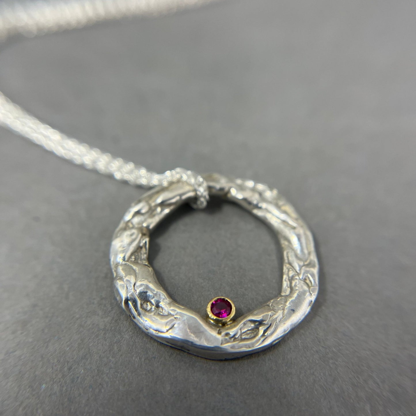 Silver and Ruby Molten Hoop Necklace - Emily Lisbeth Jewellery
