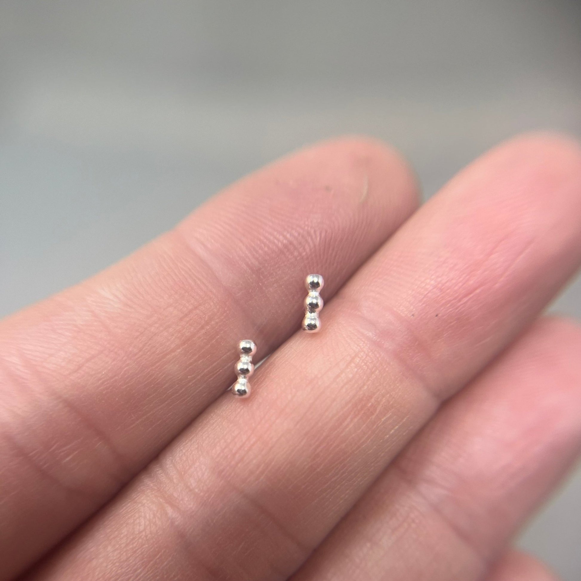 Silver Beaded Bar Studs - Emily Lisbeth Jewellery