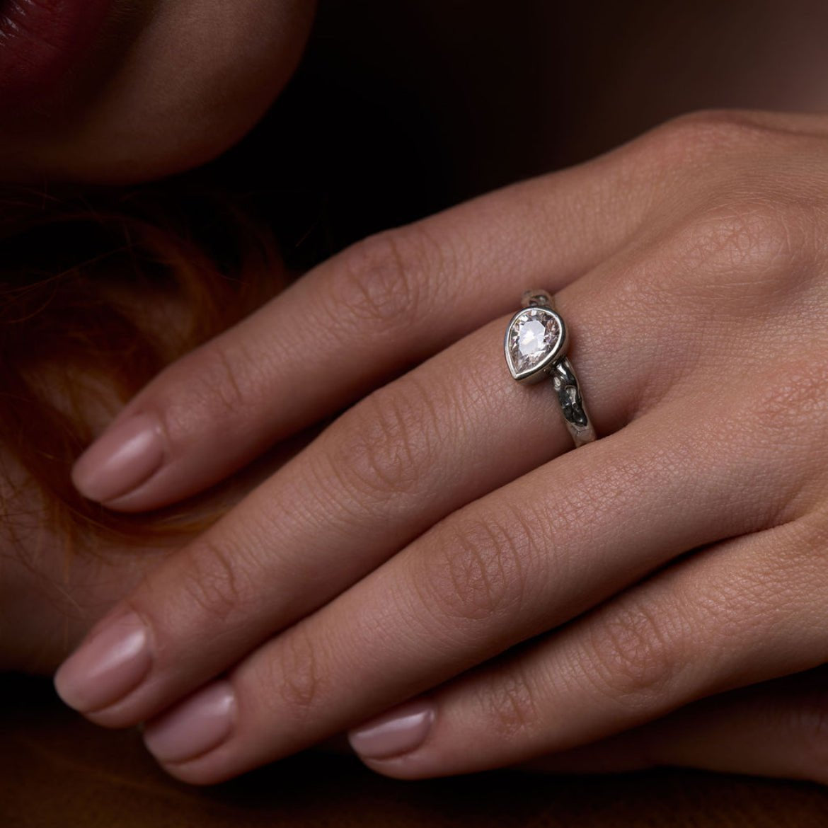 Silver Moissanite Teardrop Engagement Ring - Emily Lisbeth Jewellery