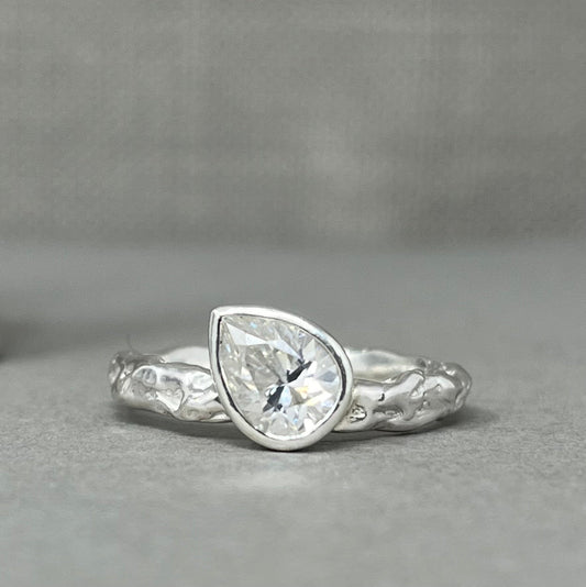 Silver Moissanite Teardrop Engagement Ring - Emily Lisbeth Jewellery