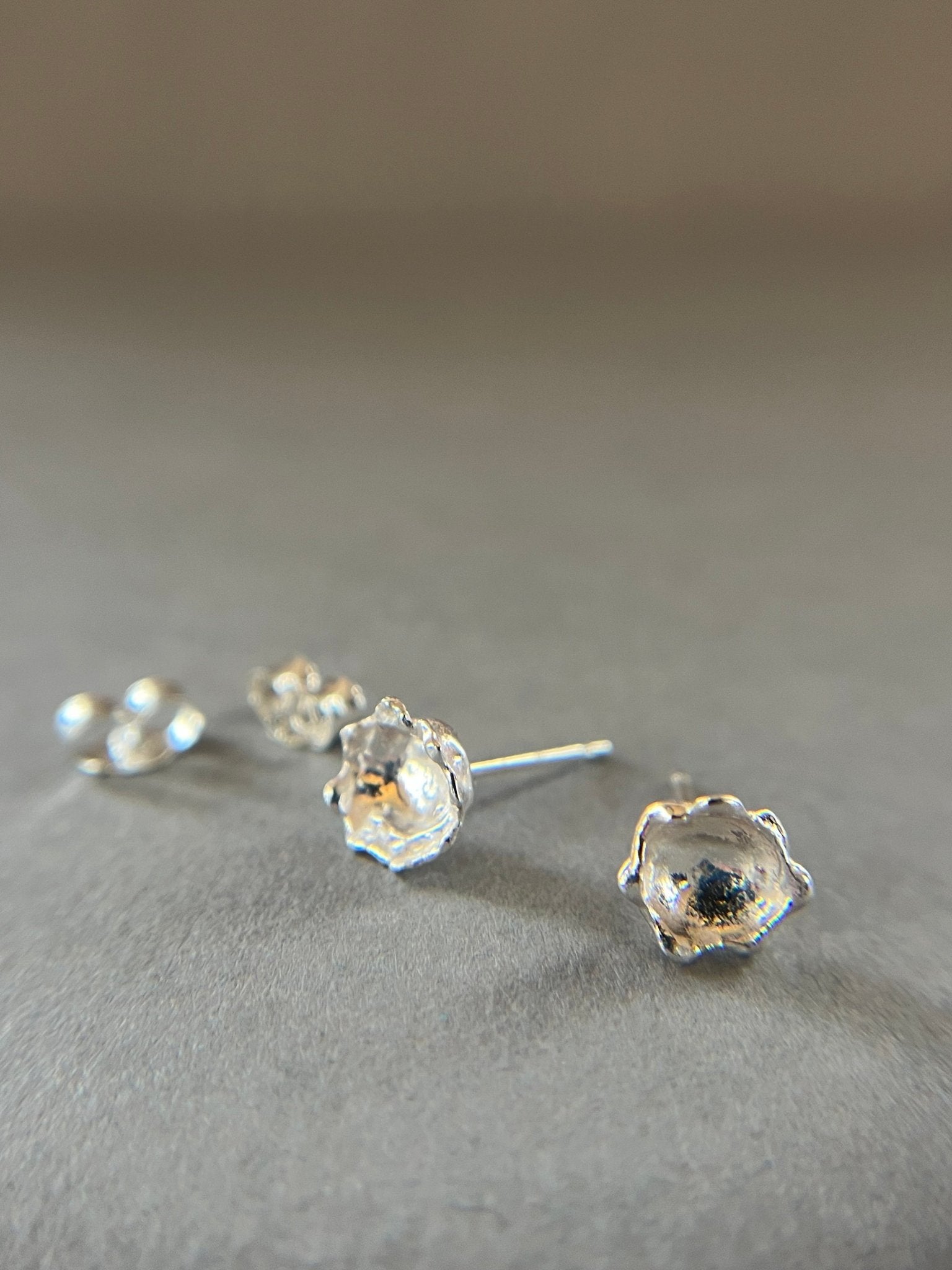 Silver organic water cast stud earrings - Emily Lisbeth Jewellery