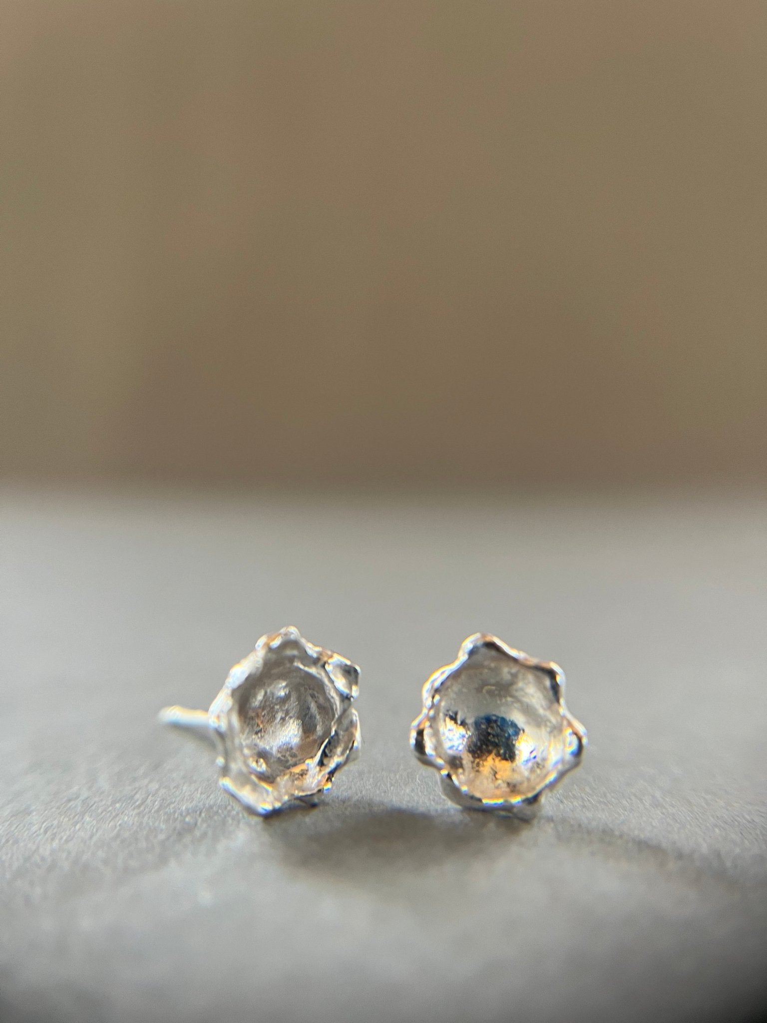 Silver organic water cast stud earrings - Emily Lisbeth Jewellery