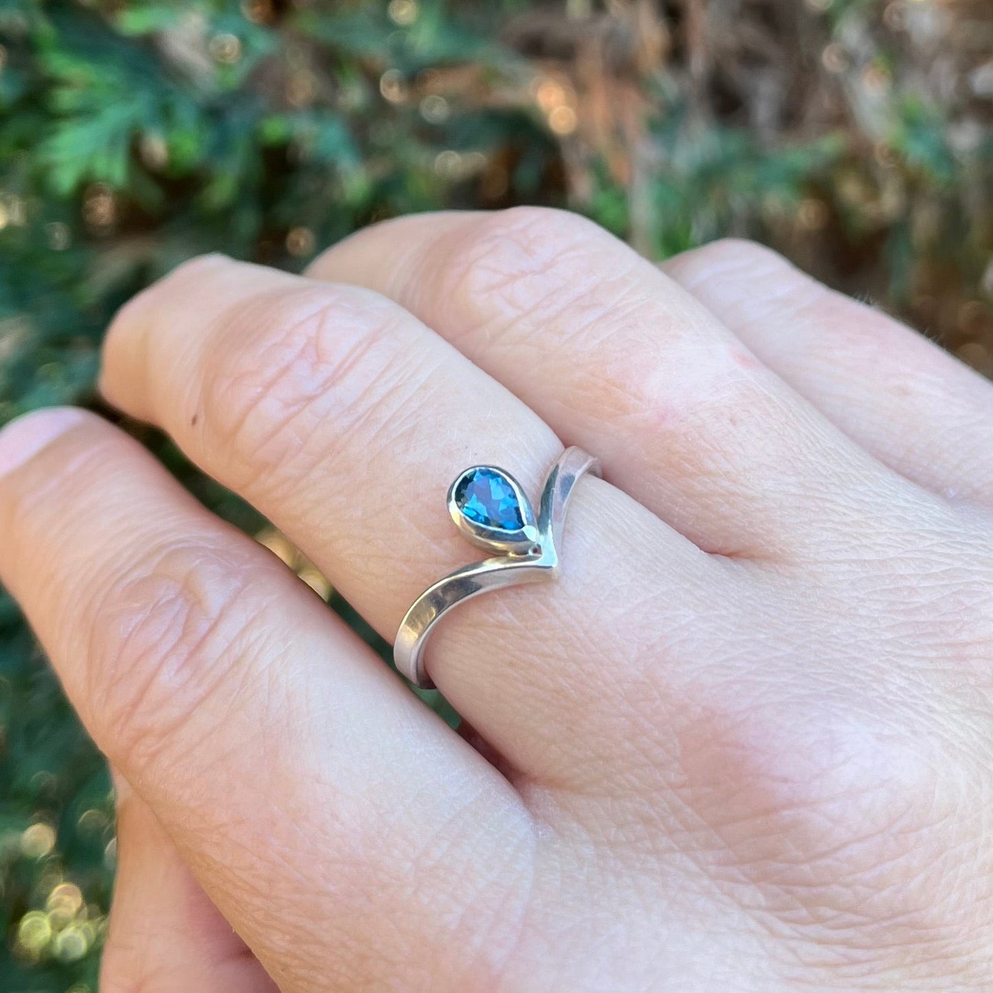 Silver Topaz Wishbone Ring - Emily Lisbeth Jewellery