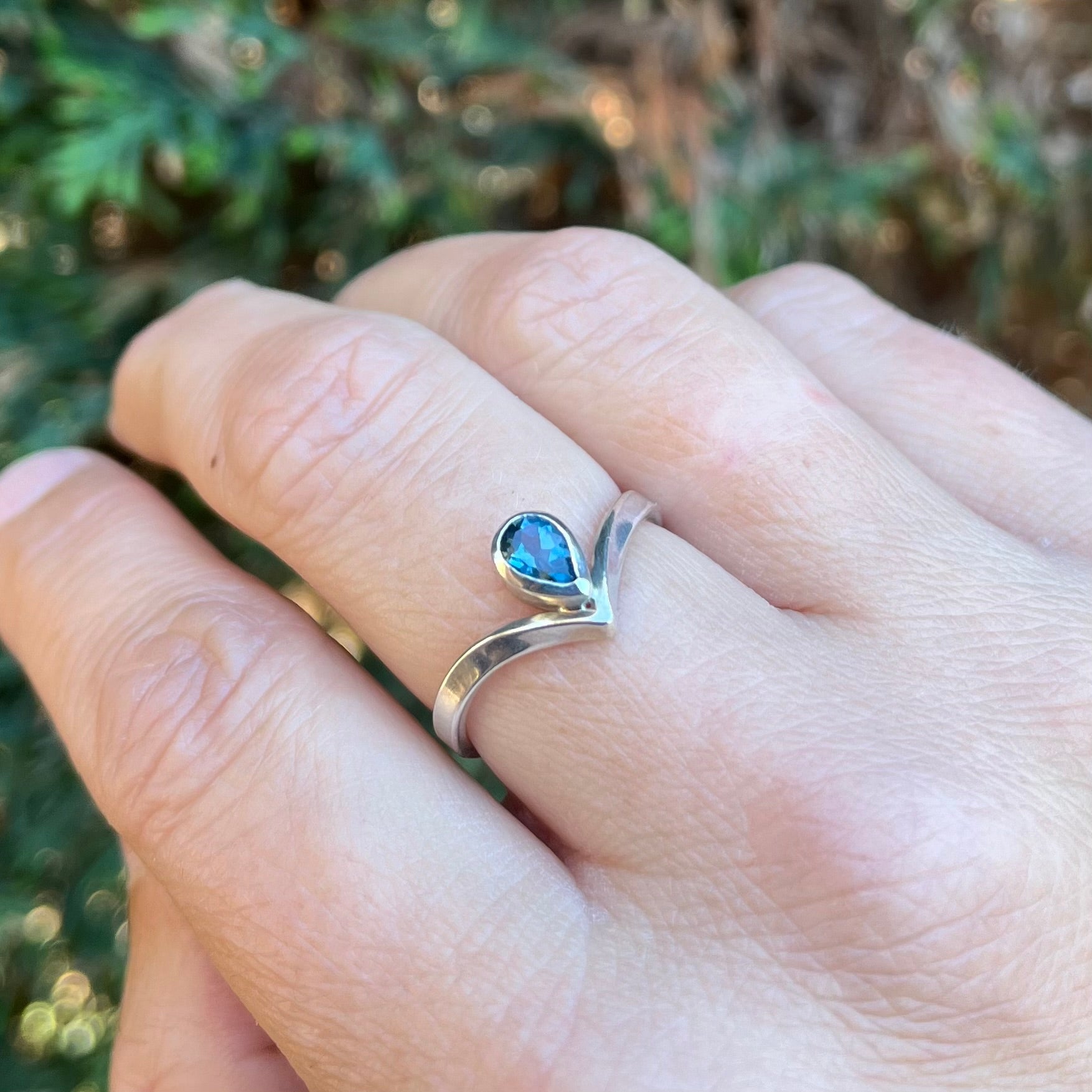 Silver Topaz Wishbone Ring - Emily Lisbeth Jewellery