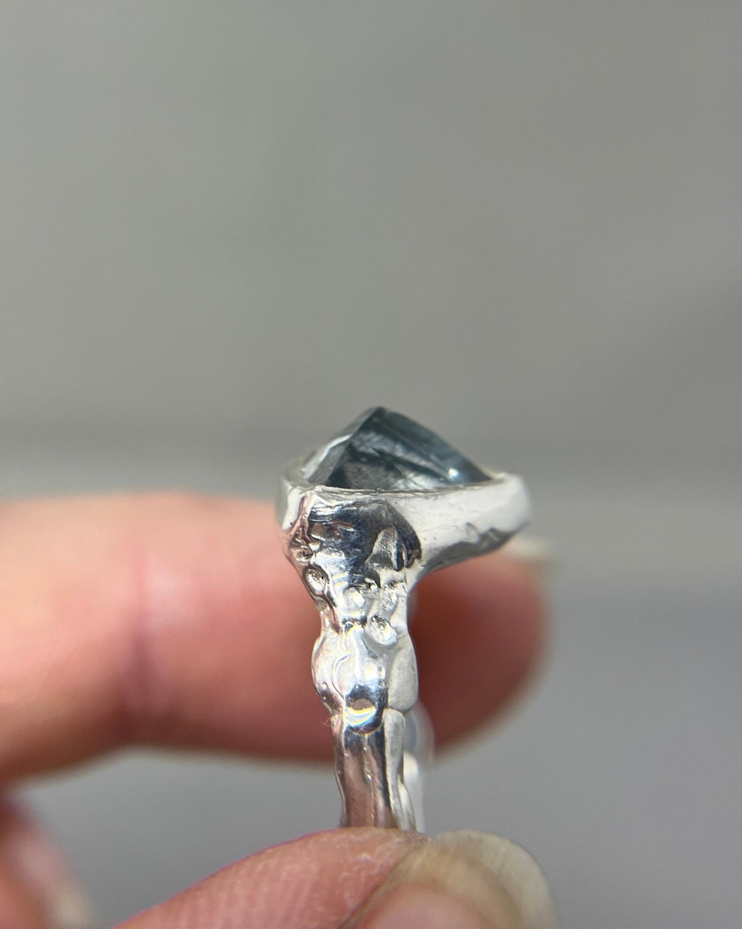 Silver Trillion Salt and Pepper Aquamarine Molten Ring - Emily Lisbeth Jewellery
